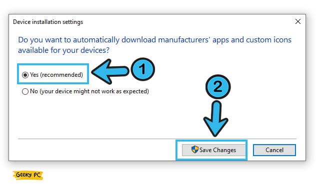 Device Installation Settings confirmation