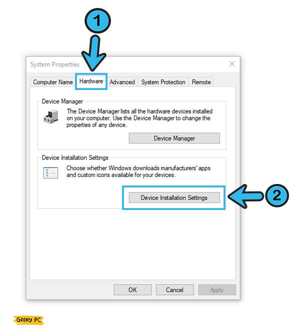 Device Installation Settings under hardware in windows 10