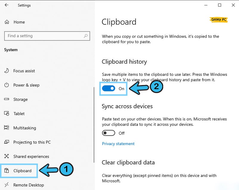 Enable windows keyboard Clipboard history