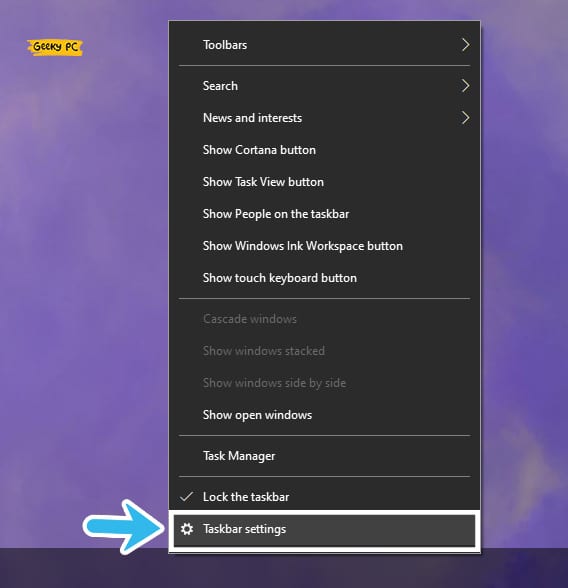 Opening Taskbar Settings