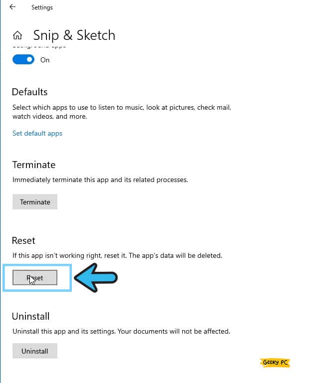 Reset Snip & Sketch