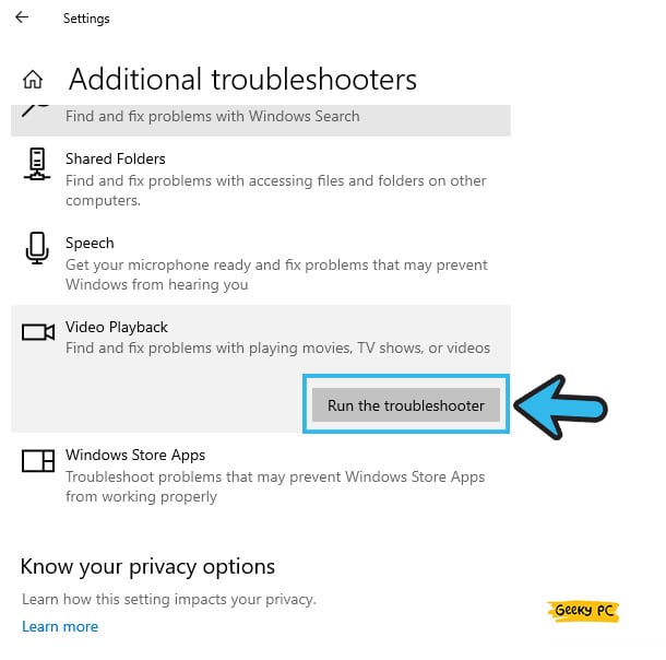 Run Troubleshoot Video Playback