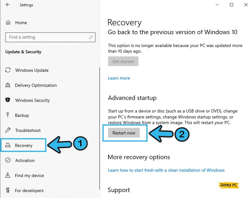 Windows Advanced Startup Restart