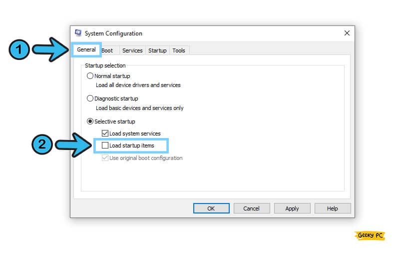 uncheck Load startup items under system configuration