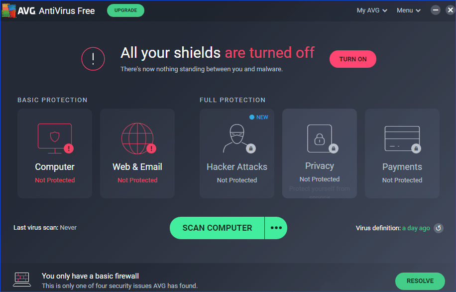 AVG Antivirus Disabled