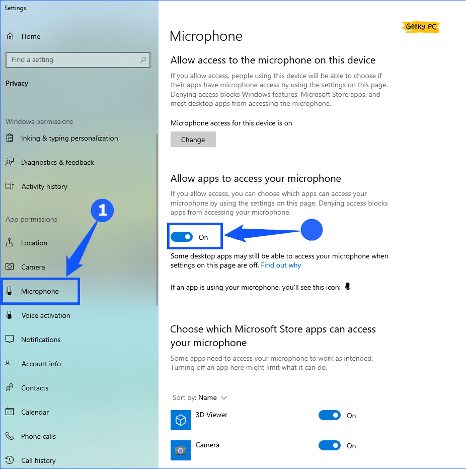 Allow apps to access your Microphone