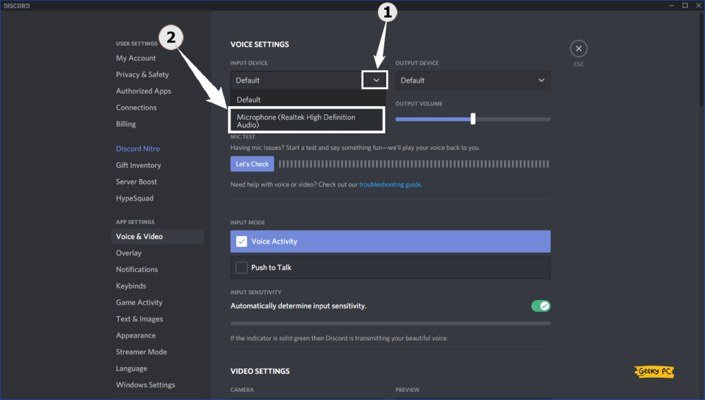 Discord Input Device Selection