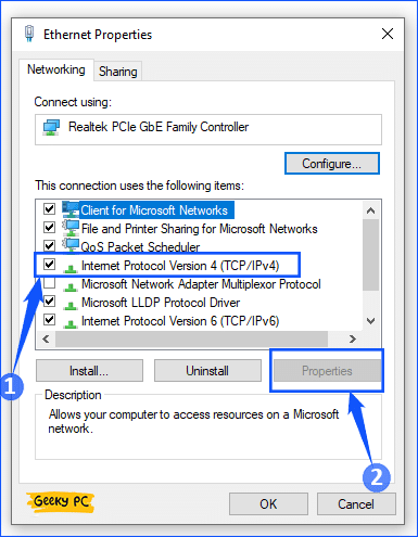 Internet service protocol version 4 properties