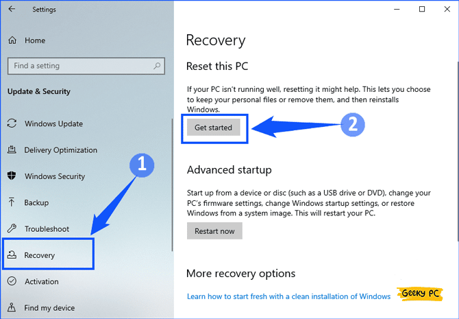 Windows Recovery settings