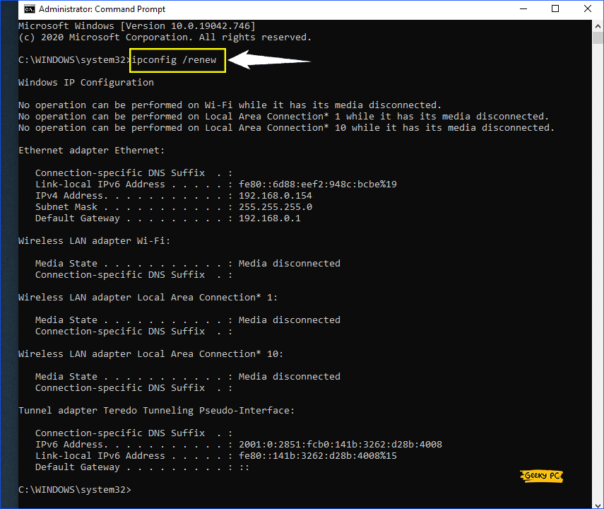 ipconfig renew