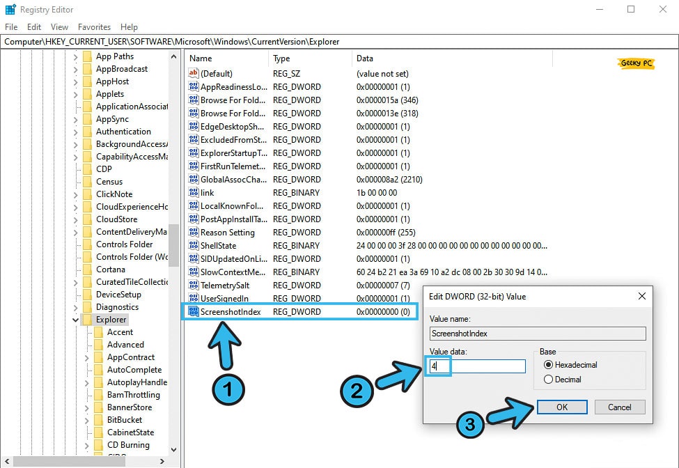 Chnage ScreenshotIndex Value