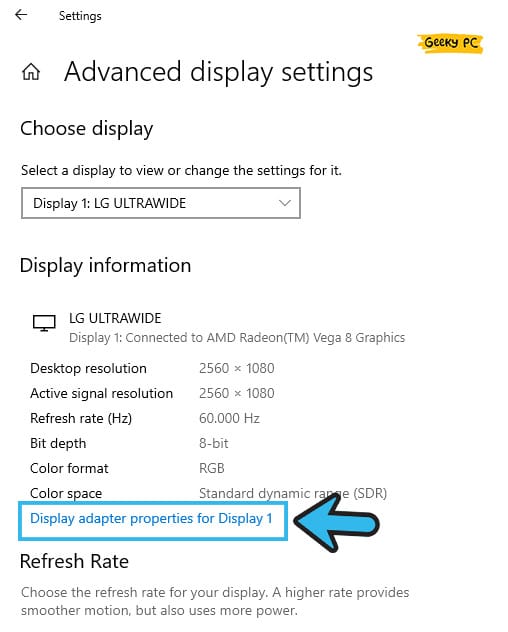 Display adapter properties for Display 1