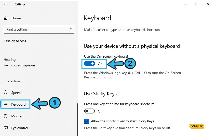 Enable on-screen keyboard