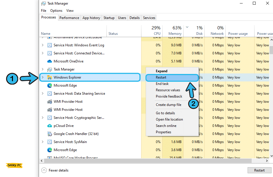 Restart Windows Explorer