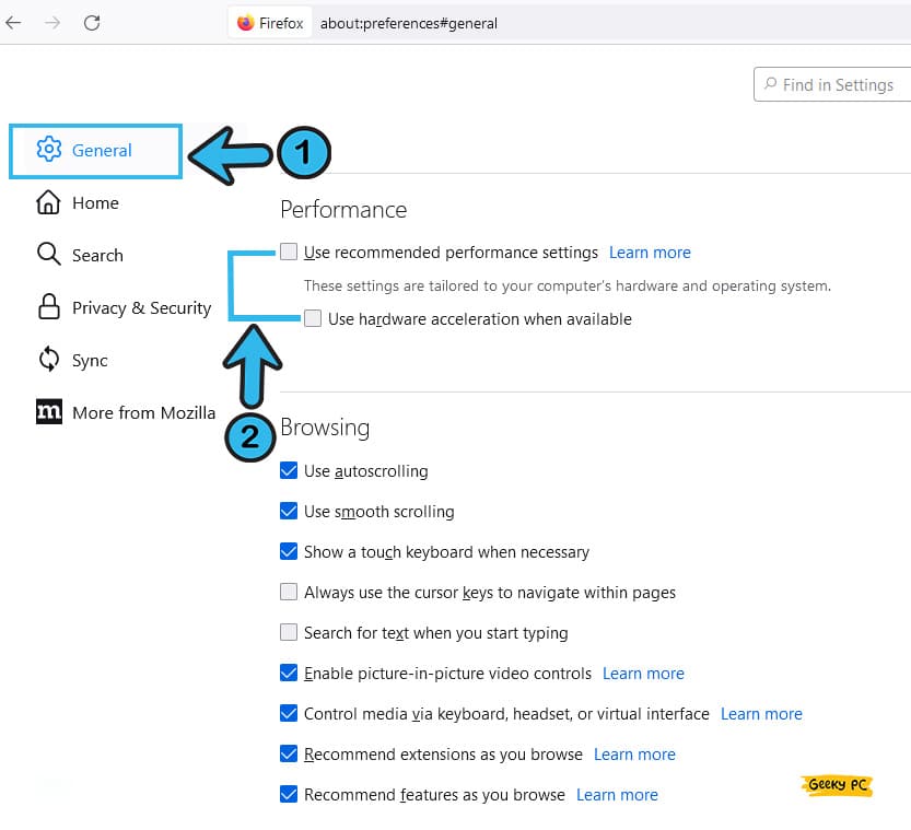 Turn off hardware acceleration when available in firefox