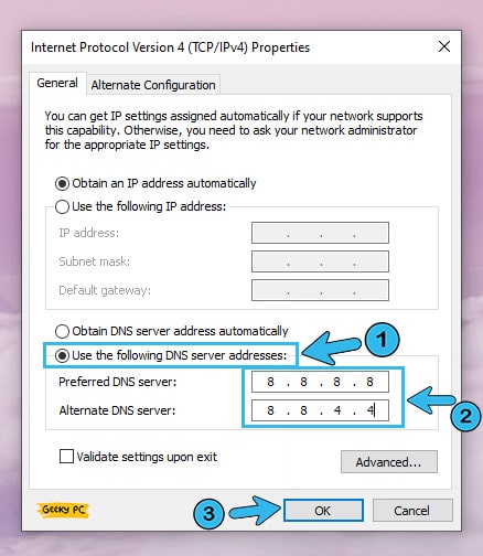 Use The Following DNS Server Address