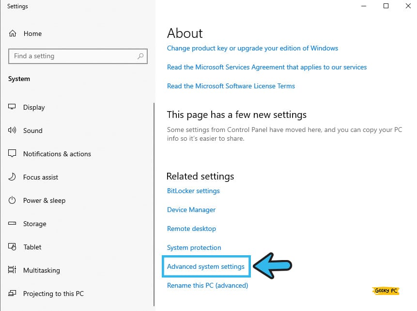 Windows Advanced system settings