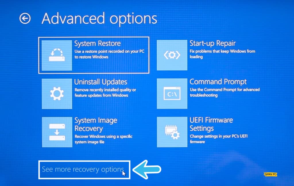 Windows See More recovery options
