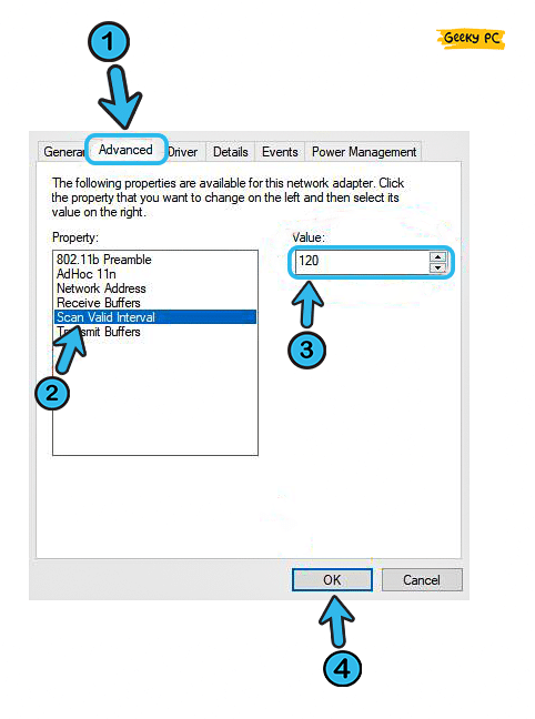 set value 120 in Scan Valid interval