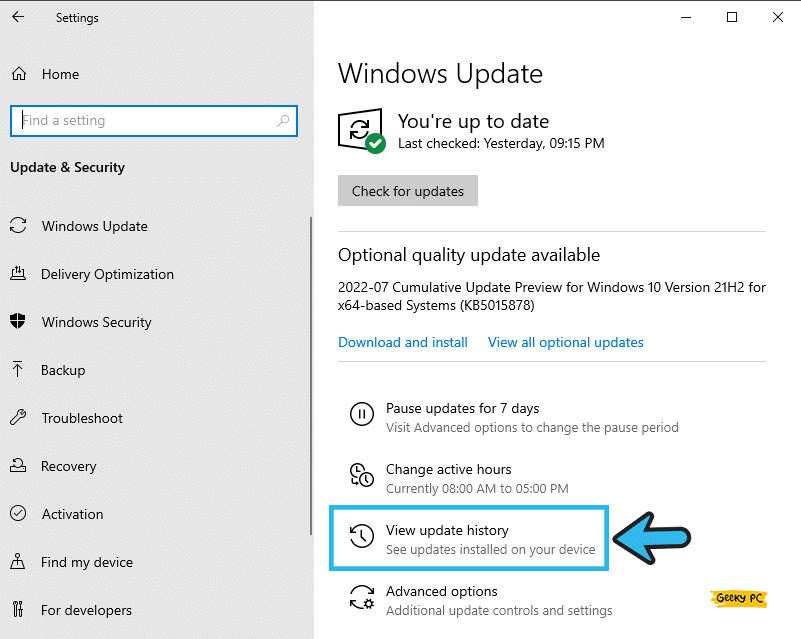 view windows update history